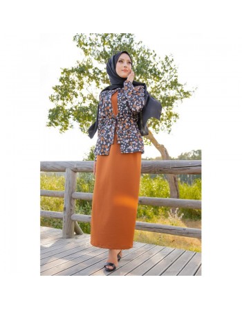 Ensemble Robe et Gilet-Veste (Vetement Hijab femme voilée) - Couleur Rouille 
