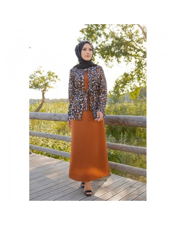 Ensemble Robe et Gilet-Veste (Vetement Hijab femme voilée) - Couleur Rouille 