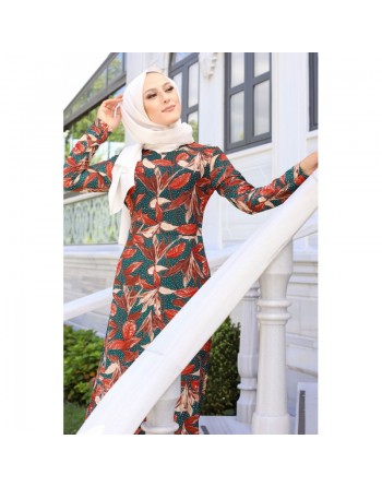 Robe longue en crêpe (Robes pour femmes voilées - Nouveautés) - Couleur brique 