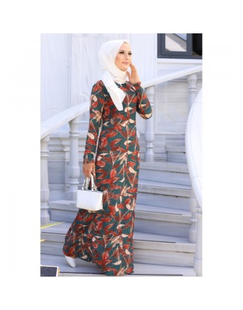 Robe longue en crêpe (Robes pour femmes voilées - Nouveautés) - Couleur brique 