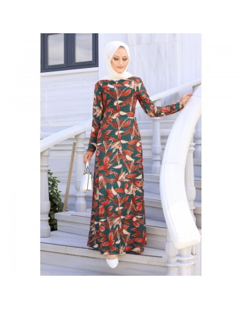 Robe longue en crêpe (Robes pour femmes voilées - Nouveautés) - Couleur brique 