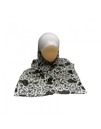 Hijab une pièce blanc avec motifs noirs 