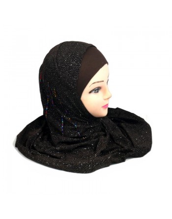 Hijab 1 pièce marron pailleté avec strass multi-couleurs 