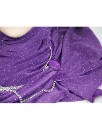 Hijab violet pailleté avec boutons et chaines fines 