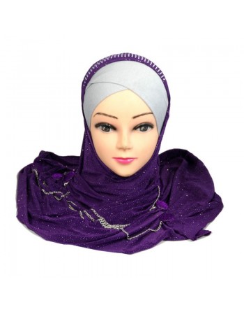 Hijab violet pailleté avec boutons et chaines fines 