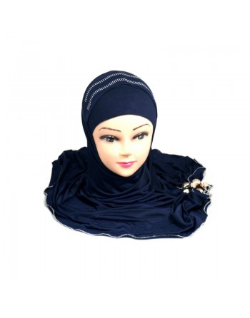 Hijab bleu pailleté avec décorations et chaines fines 