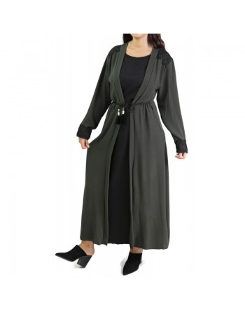 Robe longue noire avec kimono intégré couleur kaki 