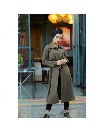 Trench-coat de ville et Robe boutonnée mi-longue pour femme - Couleur bleu 