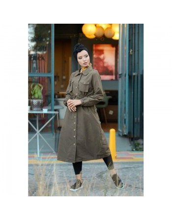 Trench-coat de ville et Robe boutonnée mi-longue pour femme - Couleur bleu 
