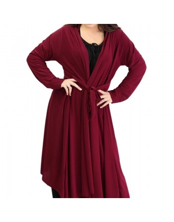 Gilet long extra large (Grande taille) à manches longues pour femme - Couleur Bordeaux 