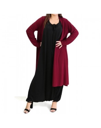 Gilet long extra large (Grande taille) à manches longues pour femme - Couleur Bordeaux 