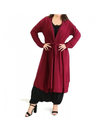 Gilet long extra large (Grande taille) à manches longues pour femme - Couleur Bordeaux 