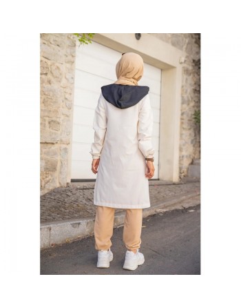 Veste Tunique boutonnée à capuche (Vetement décontracté femme hijab) - Couleur beige 