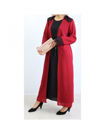 Robe kimono intégré de couleur Noir et Bordeaux 