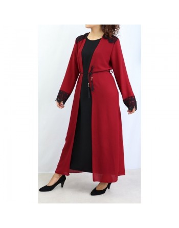 Robe kimono intégré de couleur Noir et Bordeaux 