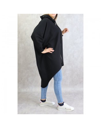 Veste longue sportswear avec capuche de couleur noir 