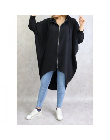 Veste longue sportswear avec capuche de couleur noir 