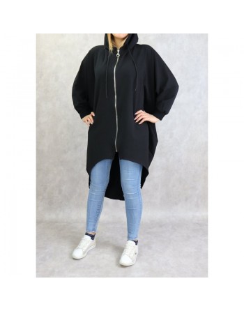 Veste longue sportswear avec capuche de couleur noir 