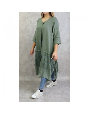 Veste-Tunique longue et évasée pour femme - Couleur kaki clair 