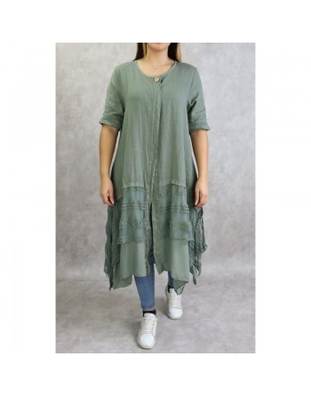 Veste-Tunique longue et évasée pour femme - Couleur kaki clair 