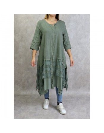 Veste-Tunique longue et évasée pour femme - Couleur kaki clair 