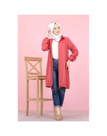 Tunique-Chemise casual ample boutonnée (Vetement décontracté femme voilée) - Couleur Rose foncé 