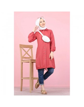Tunique-Chemise casual ample boutonnée (Vetement décontracté femme voilée) - Couleur Rose foncé 