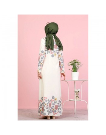 Robe-Chemise longue à fleurs pour femme (Vetement Hijab France) - Couleur écru 