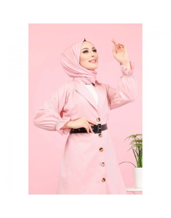 Veste longue classique boutonnée élégante (Vêtement Hijab) - Couleur rose 