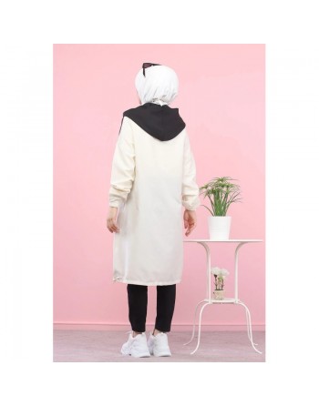 Veste longue bicolore à capuche (Mode Musulmane) - Couleur noir et blanc 