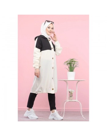 Veste longue bicolore à capuche (Mode Musulmane) - Couleur noir et blanc 