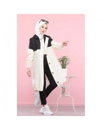 Veste longue bicolore à capuche (Mode Musulmane) - Couleur noir et blanc 