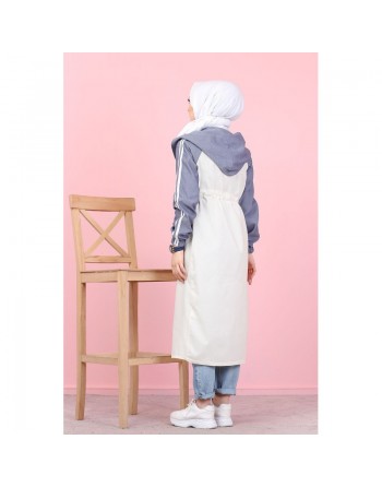 Gilet décontracté à capuche (Vetement moderne pour femme voilée) - Couleur blanc et indigo 