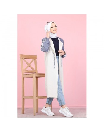 Gilet décontracté à capuche (Vetement moderne pour femme voilée) - Couleur blanc et indigo 
