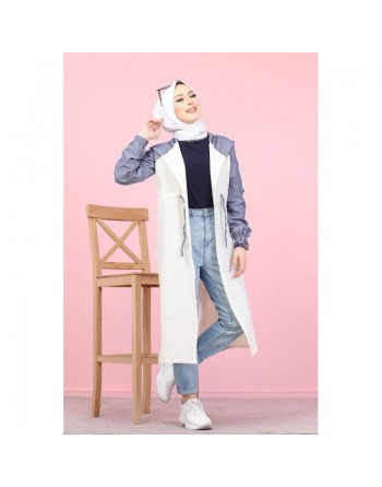 Gilet décontracté à capuche (Vetement moderne pour femme voilée) - Couleur blanc et indigo 