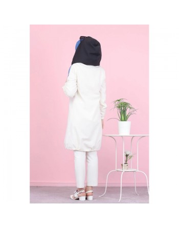 Veste Tunique boutonnée à capuche (Vetement moderne pas cher pour femme voilée) - Couleur bleu indigo 