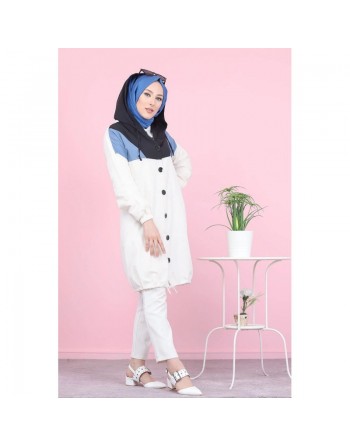 Veste Tunique boutonnée à capuche (Vetement moderne pas cher pour femme voilée) - Couleur bleu indigo 
