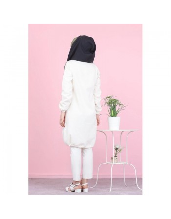 Veste Tunique boutonnée à capuche (Vetement décontracté femme voilée) - Couleur kaki 