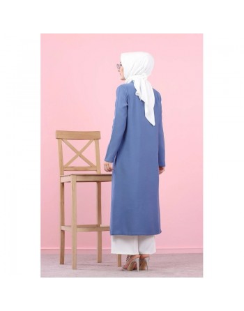 Veste longue pour femme - style chemise (Mode Musulmane) - Couleur bleu indigo 