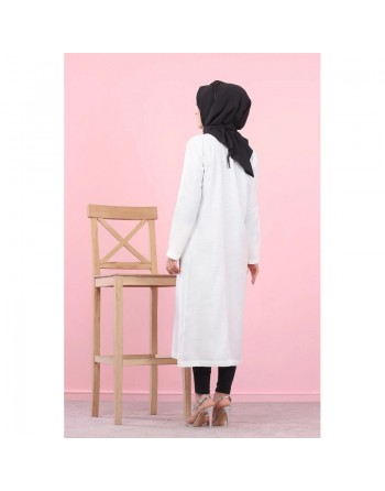 Veste longue pour femme - style chemise (Vetement Hijab) - Couleur blanc 