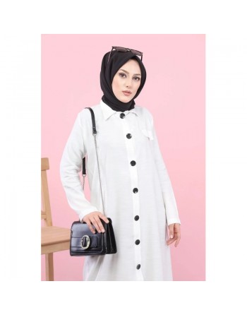 Veste longue pour femme - style chemise (Vetement Hijab) - Couleur blanc 