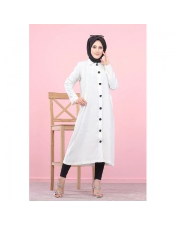 Veste longue pour femme - style chemise (Vetement Hijab) - Couleur blanc 