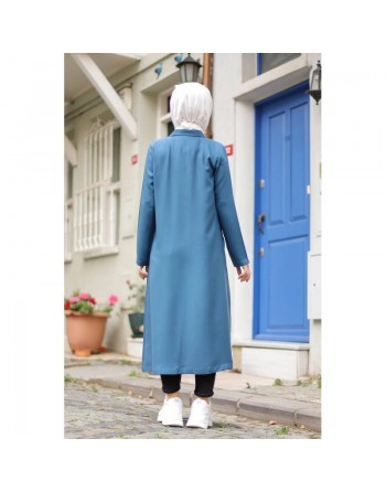 Veste longue pour femme - style chemise (Mode Musulmane) - Couleur bleu pétrole 