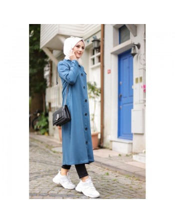 Veste longue pour femme - style chemise (Mode Musulmane) - Couleur bleu pétrole 