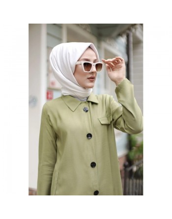 Veste longue pour femme - style chemise (Vetement femme voilée) - Couleur vert clair 