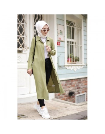Veste longue pour femme - style chemise (Vetement femme voilée) - Couleur vert clair 