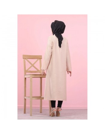 Veste longue pour femme - style chemise (Vetement Hijab) - Couleur rose poudré (Nude) 