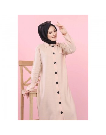 Veste longue pour femme - style chemise (Vetement Hijab) - Couleur rose poudré (Nude) 
