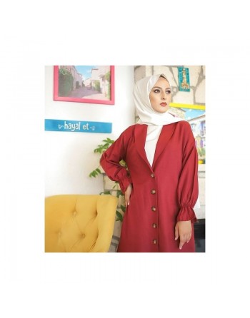 Veste longue classique boutonnée élégante (Vêtement Hijab) - Couleur framboise 