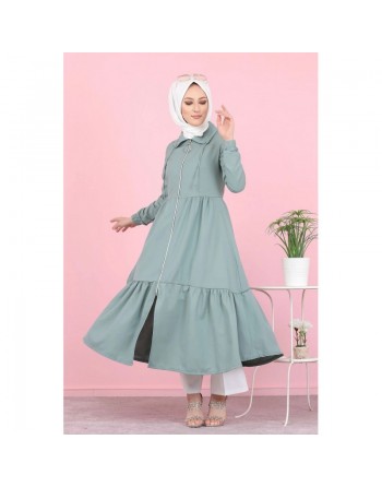 Veste zippée ample et légère mi longue (Vetement mastour pour femme voilée) - Couleur menthe 